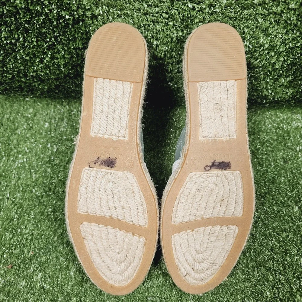 J.Crew Valencia White Perforated Leather Slip On Espadrille Slides Womens‎ 9
